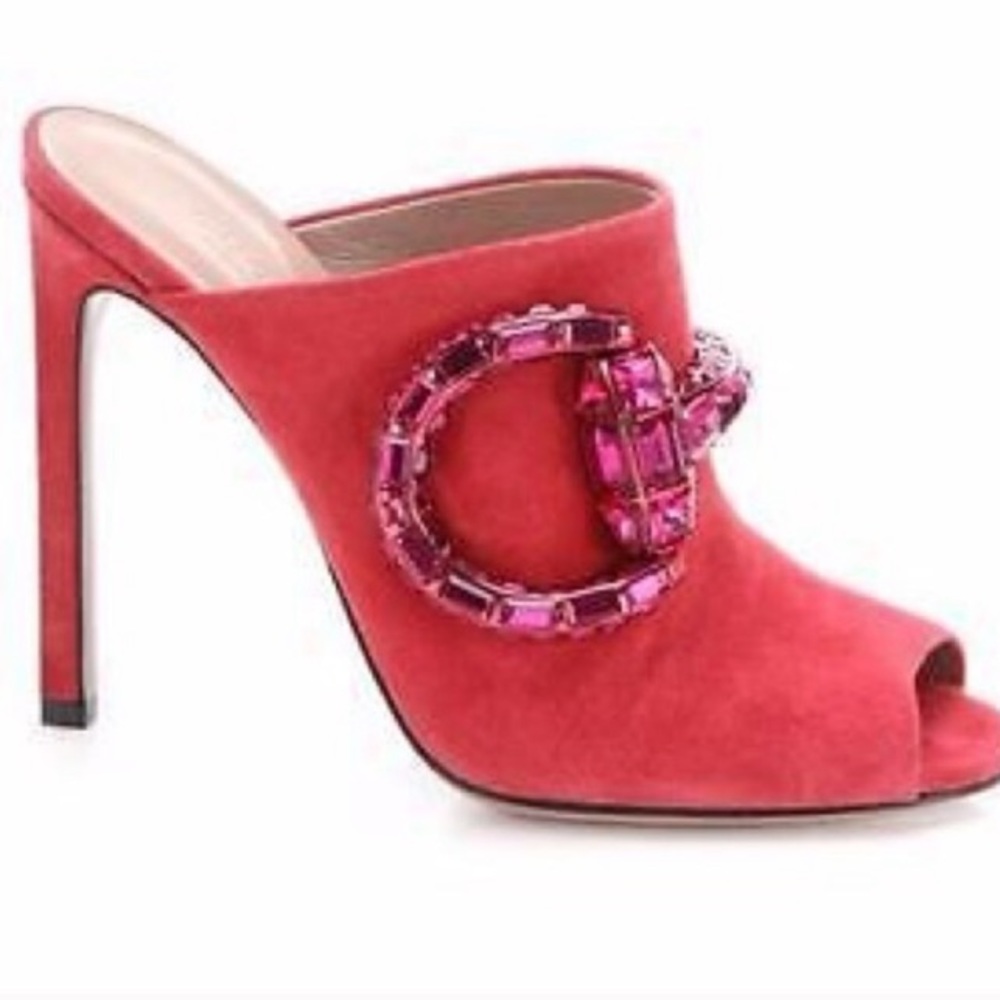 Gucci Key Pink Suede Mules